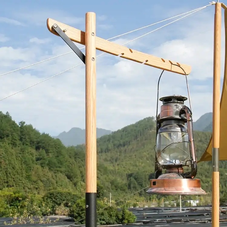Detachable Portable Camping Solid Wood Lamp Stand